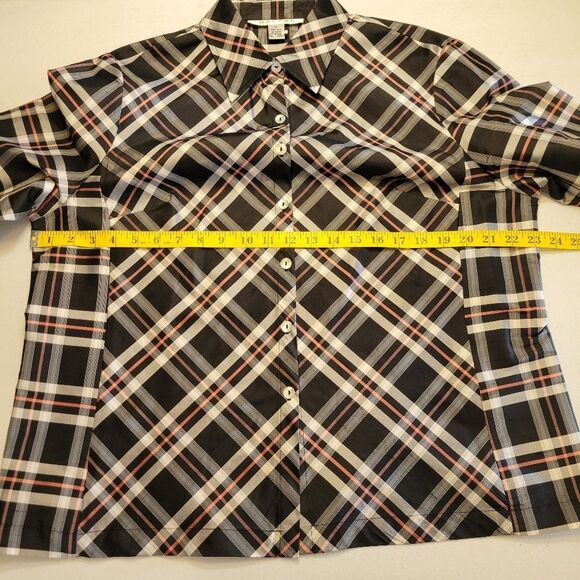 Rafael Silk Plaid Button Up Shirt Blouse Black White Pink - Picture 10 of 11